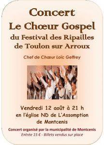 Montcenis : Concert « Le Chœur Gospel » du Festival des Ripailles de Toulon sur Arroux