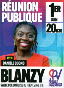 Danièle Obono en réunion publique à Blanzy